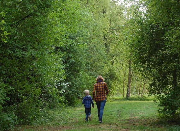 Children play at the lake near DG410 vacation home in Schoonloo, Drenthe, surrounded by nature.