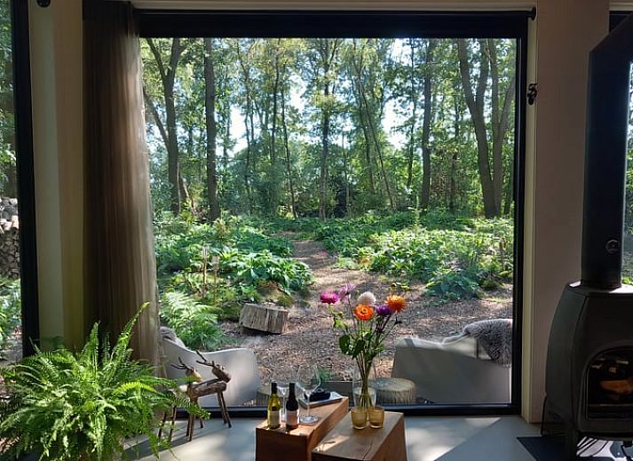 Ferienhaus in Drijber umgeben von bunten Blumen in Zentral-Drenthe fuer einen erholsamen Urlaub.