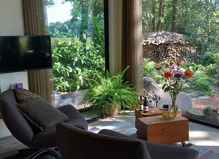 Innenbereich des Ferienhauses in Drijber mit Blick auf die Natur von Mittel-Drenthe, ideal zum Entspannen.