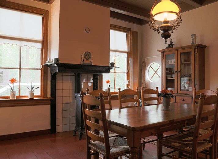 Spacious terrace at vacation home in Orvelte, Central Drenthe, ideal for outdoor meals.