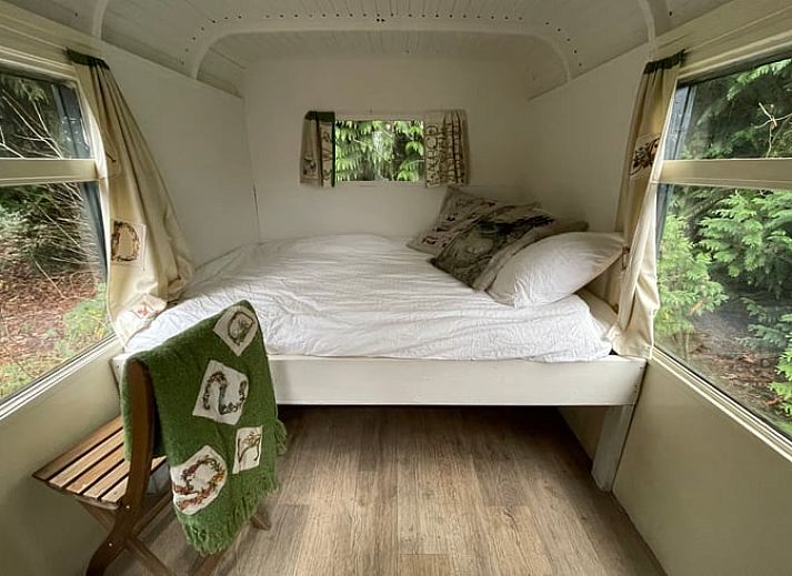 Geniet van het serene uitzicht op de vijver bij Vakantiehuisje in Papenvoort, een idyllische vakantiewoning in Midden Drenthe, Drenthe.