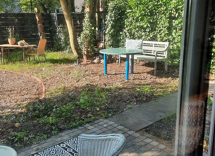 Garten von Cottage in Eesergroen, Ferienhaus in Drenthe mit gemuetlicher Sitzecke und gruener Umgebung.