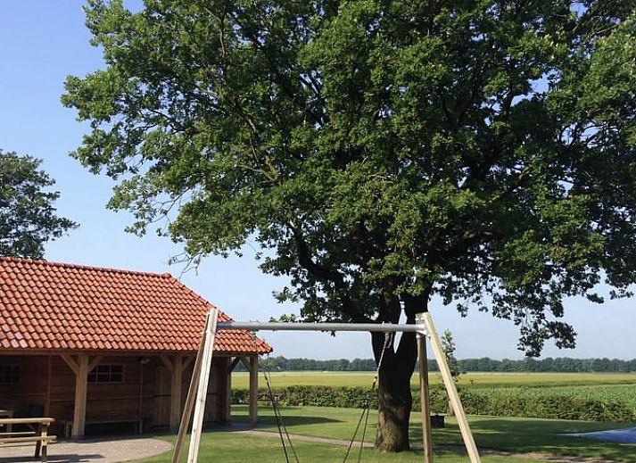 Gezellig terras bij Vakantiehuisje in Witteveen, gelegen in het groene hart van Midden Drenthe.