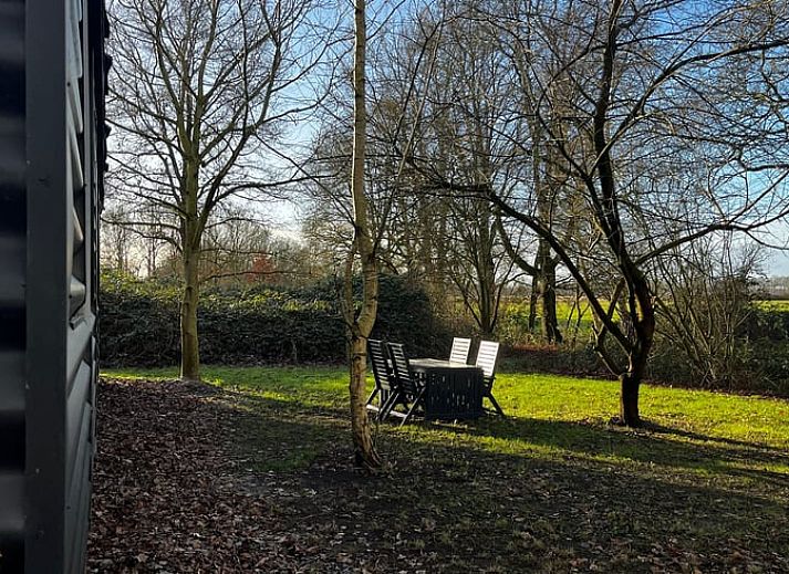 Geniessen Sie die Ruhe auf der Terrasse von Huisje in Nieuw Balinge, einem Ferienhaus im gruenen Herzen von Midden Drenthe, Drenthe.