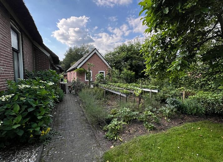 Gezellige woonkamer in Huisje in Westdorp, vakantiehuis in Midden Drenthe met comfortabele zitplaatsen en rustieke inrichting.