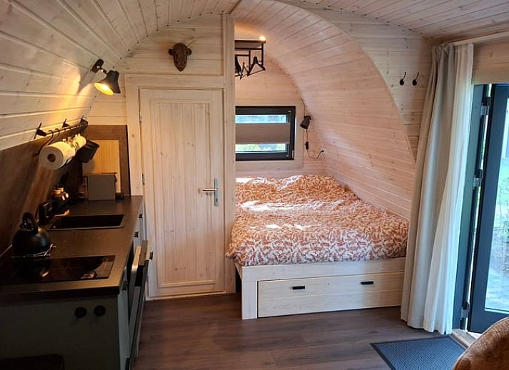 Gemuetliches Ferienhaus in Westdorp, Zentral-Drenthe, mit grossem Rasen und Baeumen.