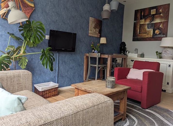 Gemuetlicher Aussenbereich im Ferienhaus in Wezup, mit bluehenden Pflanzen in Zentral-Drenthe.