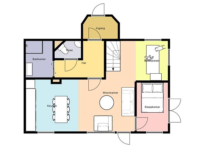 Innenraum des Ferienhauses Morgenster in Norg, Drenthe, mit moderner Tuer und heller Einrichtung.