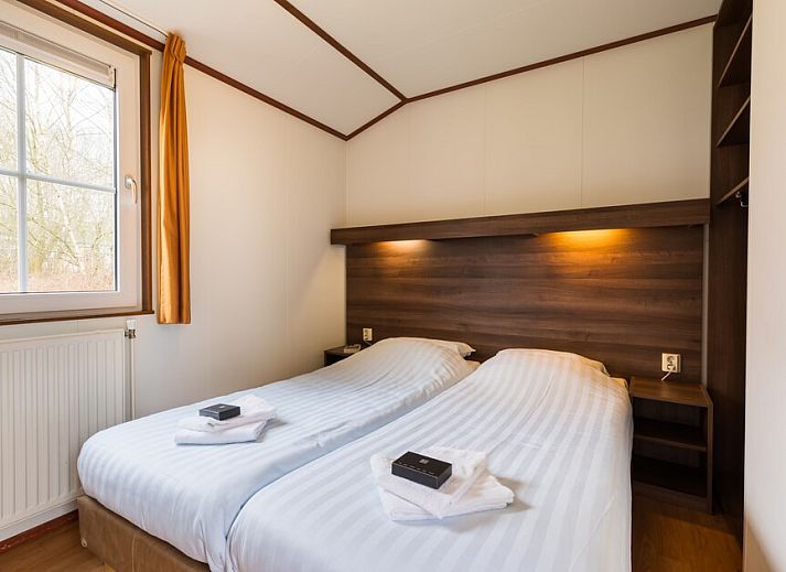 Chalet LU4M in Borger, Noord Drenthe, omgeven door groene natuur met een uitnodigend terras voor een ontspannen vakantie.