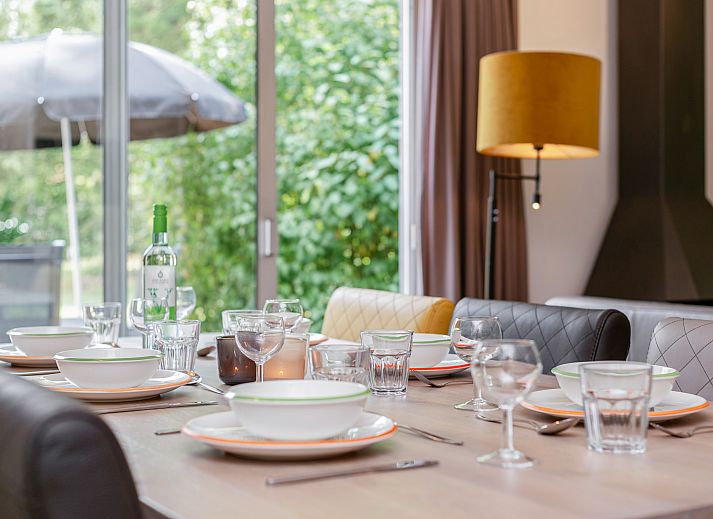 Gezellige zithoek met open haard in Het Land van Bartje 6-persoons landhuis, Ees, Noord Drenthe.