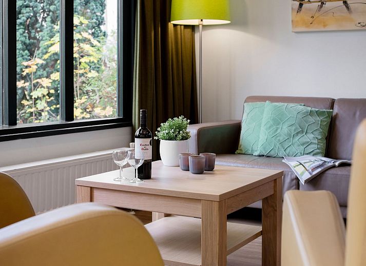 Het Land van Bartje 4-person mobile home 4BCV in Ees, Drenthe, with spacious veranda surrounded by green nature.