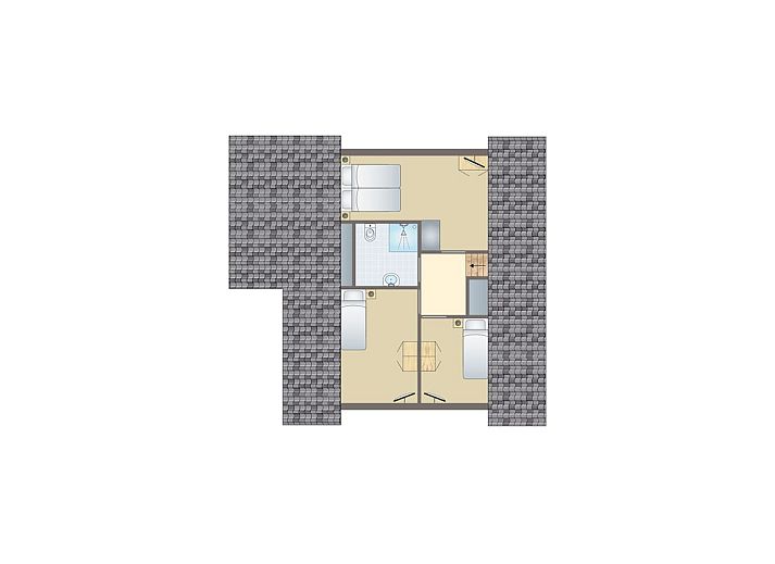 Floor plan of The Land of Bartje 8-person wellness bungalow in Ees, Drenthe with spacious living room and terrace for ultimate comfort.