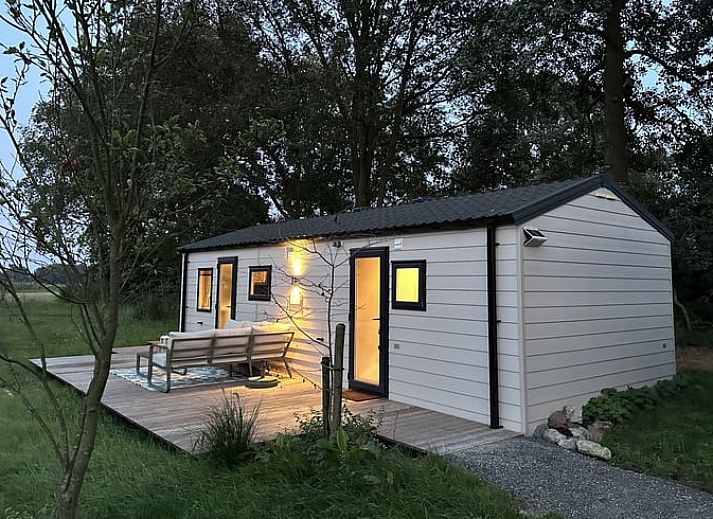 Stijlvolle eetkamer in Vakantiehuisje in Ekehaar, Noord Drenthe, met kunstzinnige muurdecoratie.