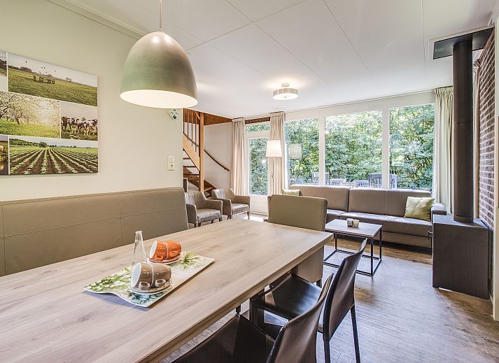 Terras met zitgelegenheid bij Aelderholt 8-persoons vakantiehuis in Aalden, Drenthe.