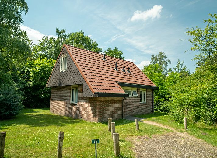 Gezellige woonkamer in Aelderholt 8C bungalow met open haard in Zuidoost Drenthe.