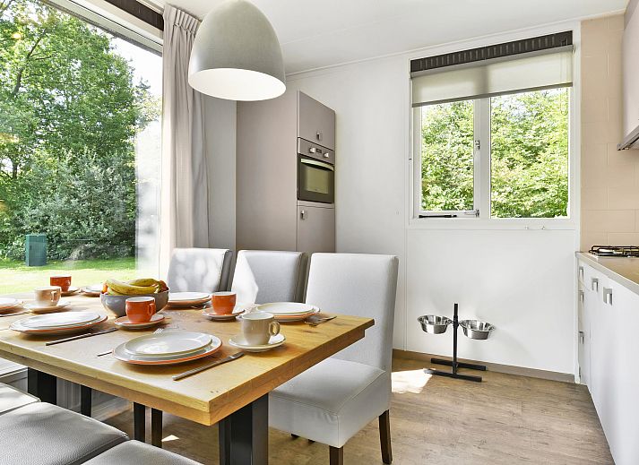 Zithoek met open haard in Aelderholt bungalow, ideaal voor ontspannen in Drenthe.