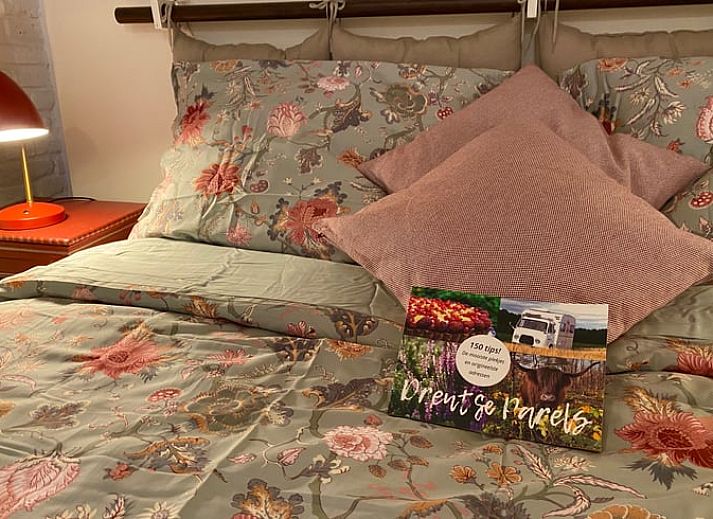 Keuken van Vakantiehuis in Exloo, Zuidoost Drenthe met retro koelkast en landelijke stijl.