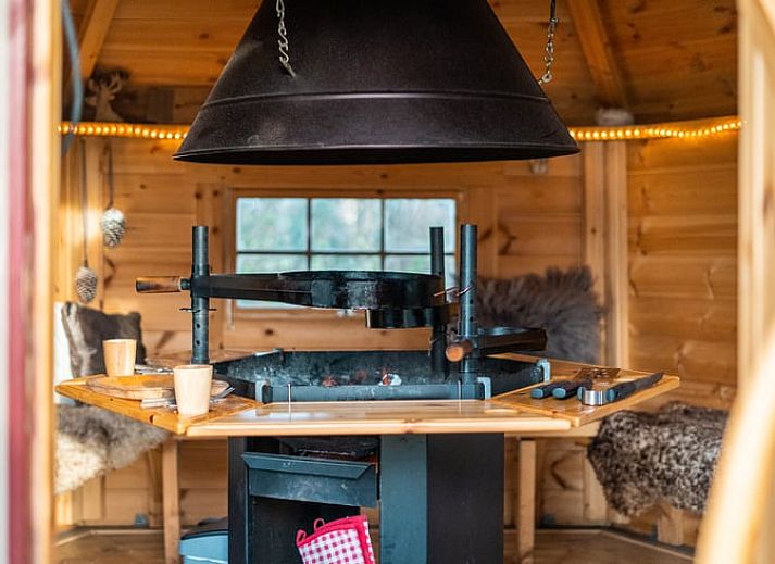 Buitenruimte van Vakantiehuis in Roswinkel met comfortabele zitplaatsen en vuurplaats in Drenthe.