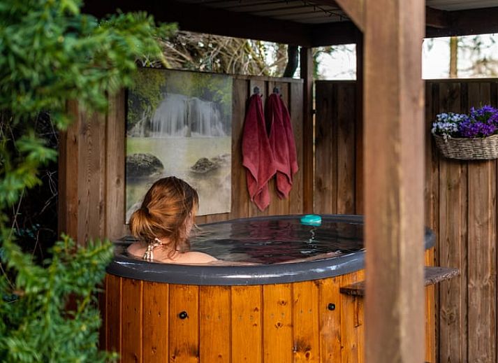 Buitenruimte van Vakantiehuis in Roswinkel met comfortabele zitplaatsen en vuurplaats in Drenthe.