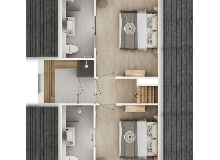 Lichte woonkamer van Vrijstaande woning in Sandur, Emmen, met moderne inrichting en ruime zithoek, ideaal voor een ontspannen vakantie in Drenthe.