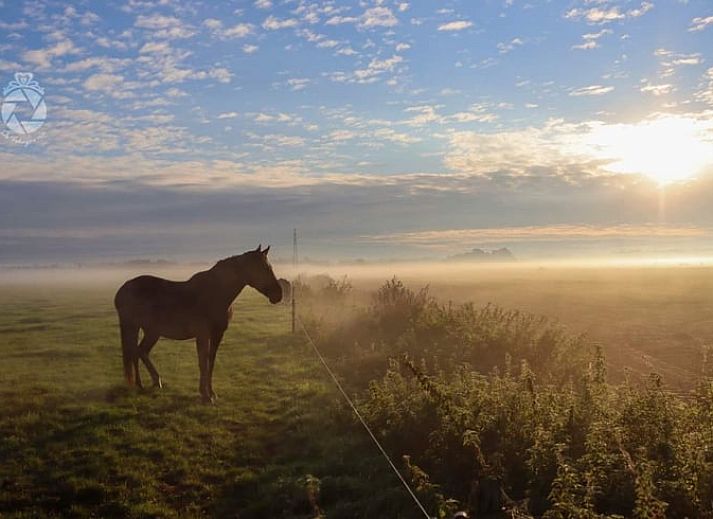 Stilvolles Wohnzimmer mit Kamin im Ferienhaus in Dalen, Suedost-Drenthe, fuer eine warme Atmosphaere.