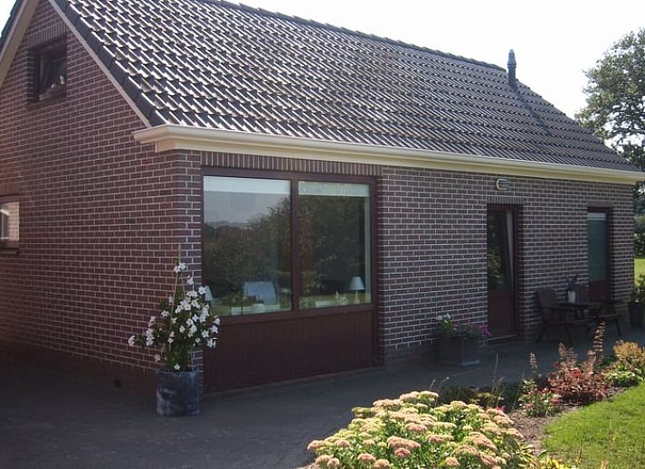 Geniessen Sie die Ruhe im Ferienhaus in Valthe, Suedost-Drenthe, mit einer einladenden Terrasse zum Entspannen in der Natur.