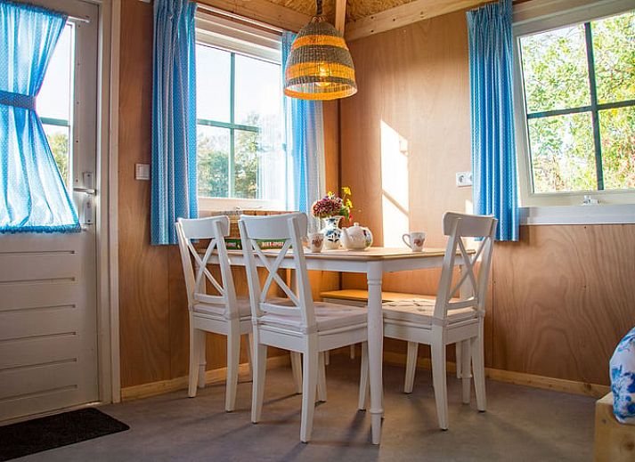 Vakantiehuisje in Coevorden met houten veranda en groene omgeving in Zuidoost Drenthe.