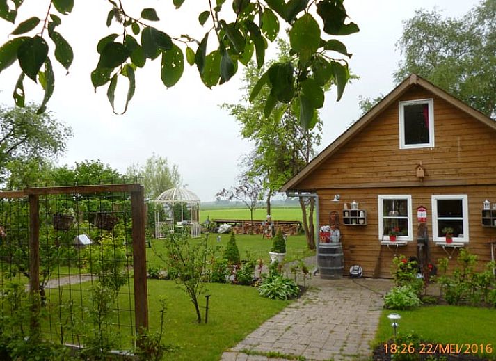 Gemuetliche Terrasse am Ferienhaus in Nieuw-Dordrecht, umgeben von Natur in Suedost-Drenthe, Drenthe.