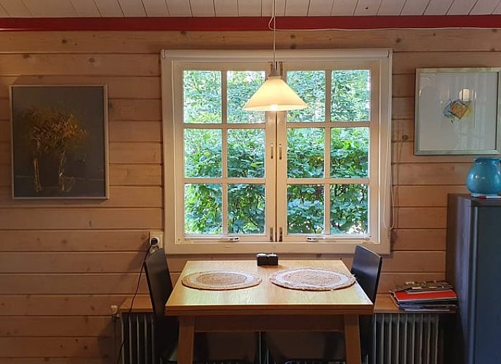 Cozy porch of Holiday Home in 't Haantje, Drenthe, surrounded by flowering shrubs.