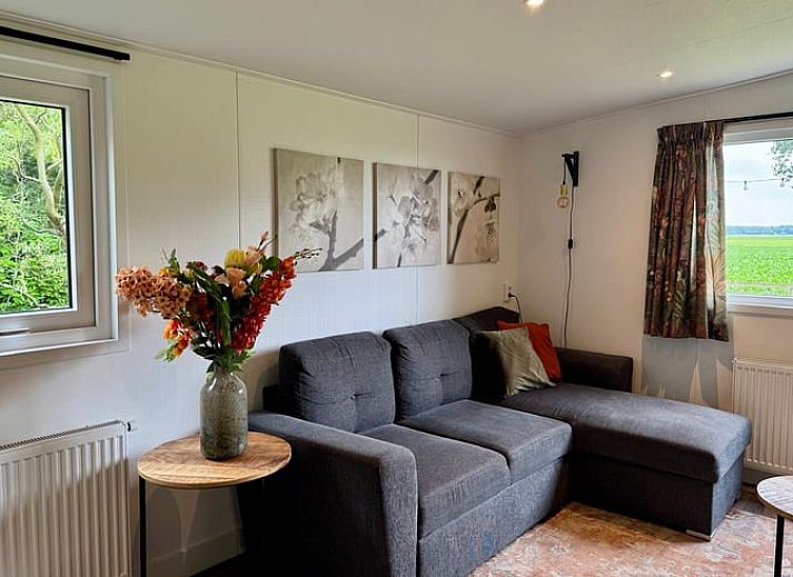 Atmospheric evening lighting on the terrace of Holiday Home in Odoornerveen, Southeast Drenthe, overlooking the surrounding nature.