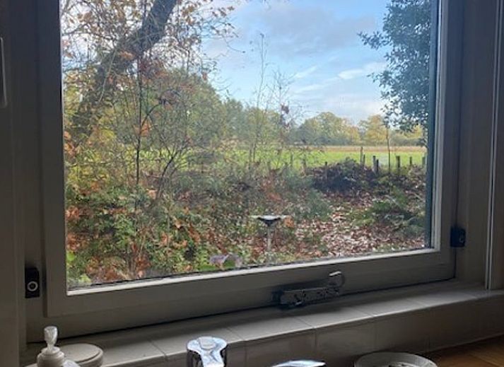 Ontspan in de hangmat bij Vakantiehuisje in Doldersum, Zuidwest Drenthe, met uitzicht op weidse velden en natuur.