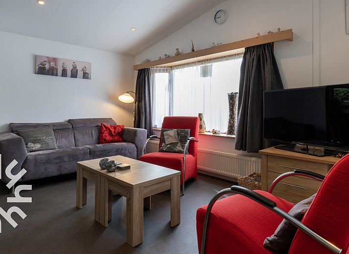 Gezellige woonkamer van DG181 vakantiehuis in Doldersum, Drenthe met uitzicht op terras.