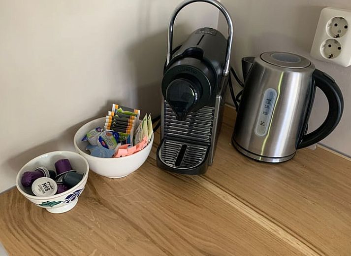 Veranda van Vakantiehuis in Havelte, Zuidwest Drenthe met zitje en groene omgeving.