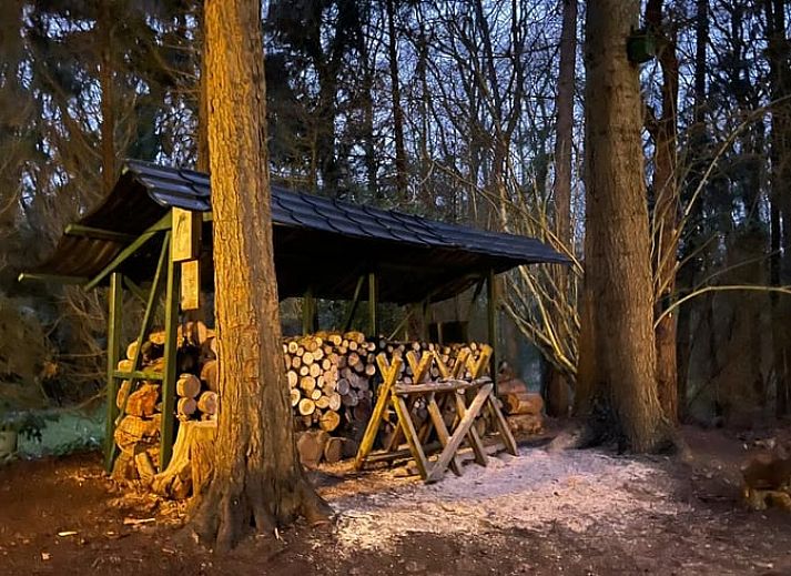 Gemuetlicher Innenbereich des Cottage in Diever mit bequemen Stuehlen und Gartenblick.