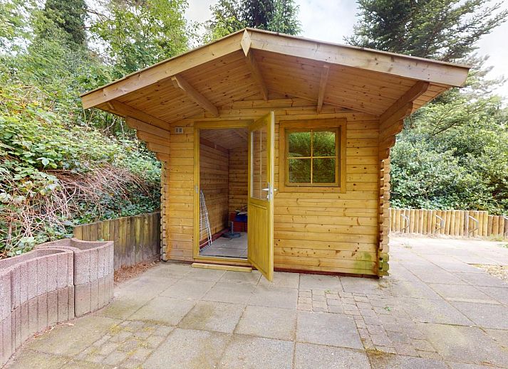 Gezellige woonkamer van vakantiehuis Borre Bos in Diever, Zuidwest Drenthe, met comfortabele bank en sfeervolle verlichting.