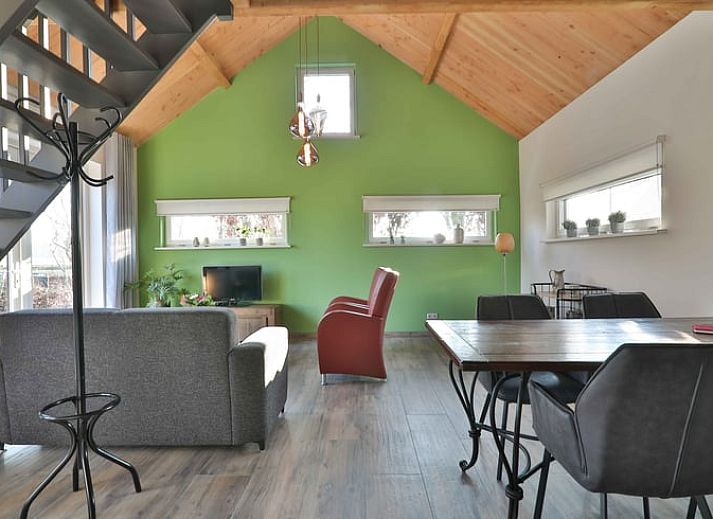 Ruim terras bij Vakantiehuis in Zuidwolde, Zuidwest Drenthe met uitzicht op groene omgeving.