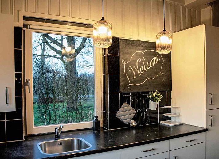 Gezellige woonkamer met open haard in vakantiehuis DG751, Ruinen, Zuidwest Drenthe.