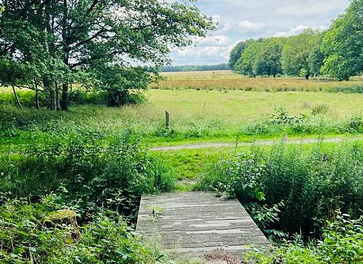 Sfeervolle slaapkamer in Vakantiehuisje in Ruinen, Zuidwest Drenthe, met tweepersoonsbed en warme inrichting.