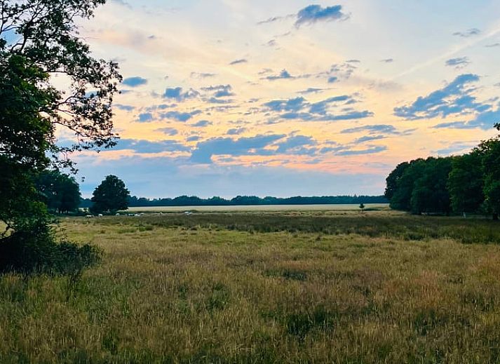Sfeervolle slaapkamer in Vakantiehuisje in Ruinen, Zuidwest Drenthe, met tweepersoonsbed en warme inrichting.