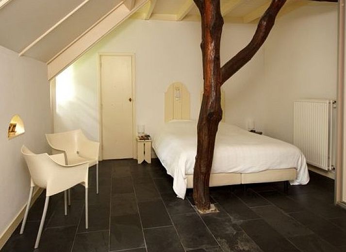 Rustikale Terrasse in Hoeve den Anholt in Ruinen, Drenthe, mit bunten Blumen und authentischen Details.