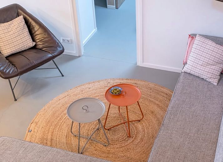 Gezellige zithoek in Vakantiehuis in Dwingeloo, Zuidwest Drenthe, met comfortabele bank en decoratieve kussens.