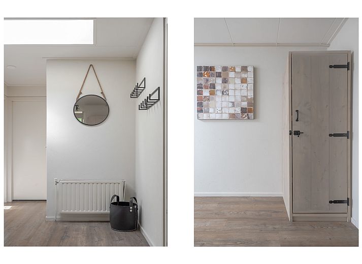 Gezellige eetkamer in Bungalow Maan, een vakantiehuis in Dwingeloo, Zuidwest Drenthe. Moderne keuken en ruime tafel voor familiediners.