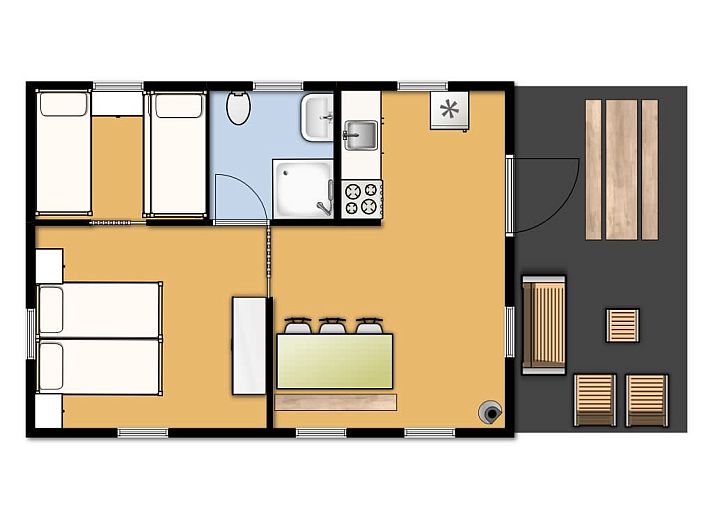 Der Innenbereich des Safarizeltes Castor in Dwingeloo bietet einen gemuetlichen Sitzbereich mit Blick auf die Natur.