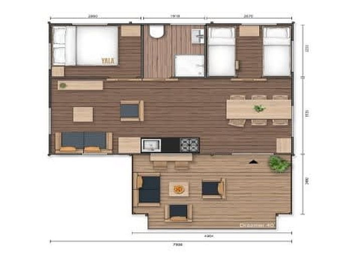 Gezellige binnenruimte van Safaritent Ceres, een vakantiehuis in Dwingeloo, Zuidwest Drenthe, met houten meubels.
