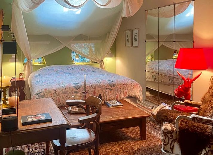 Reetgedecktes Ferienhaus in Ruinerwold, umgeben von viel Gruen im Suedwesten von Drenthe.