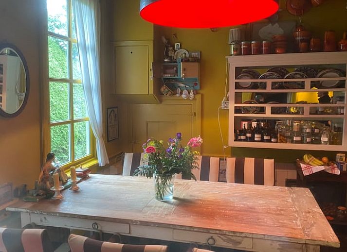 Garten mit Terrasse im Holiday home in Ruinerwold, einem charmanten Ferienhaus in Drenthe.