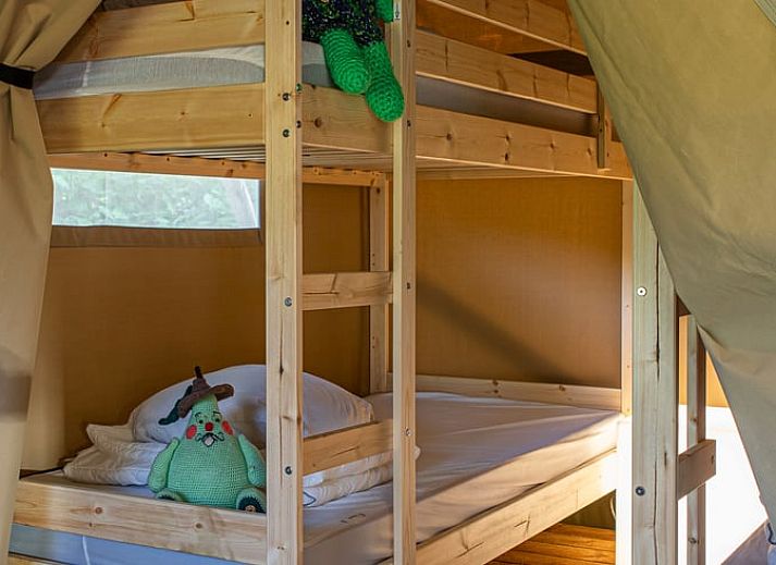 Geniessen Sie die Ruhe in einem Safarizelt bei Huisje in Ruinerwold, gelegen in der gruenen Landschaft von Suedwest-Drenthe.