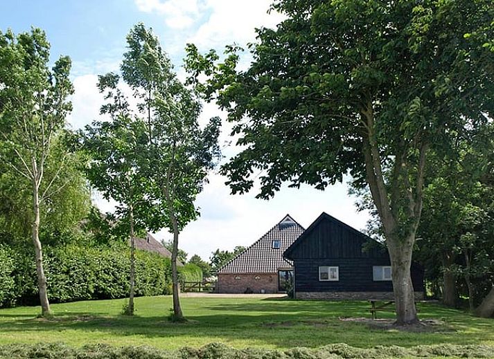 Gemuetliche Essecke im Ferienhaus in Ruinerwold, Suedwest-Drenthe, mit Holzmoebeln und stimmungsvoller Beleuchtung.