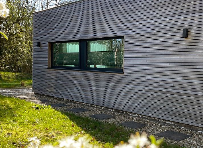 Stijlvolle woonkamer van vakantiehuis DG2025 in Zorgvlied, Zuidwest Drenthe, met comfortabele banken en modern interieurontwerp.