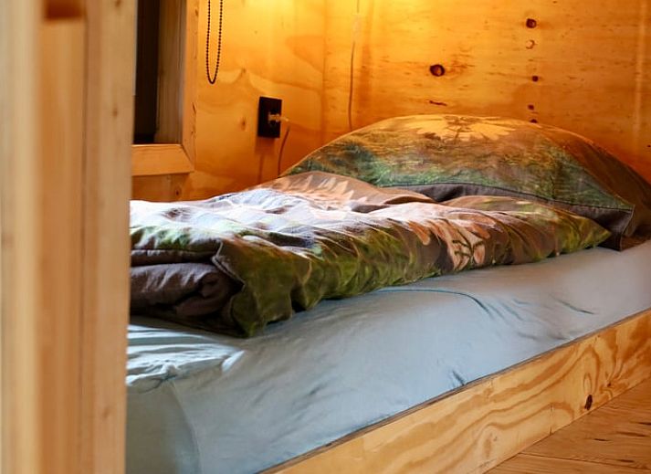 Gemuetliches Interieur des Ferienhauses in Vledder, Drenthe mit bequemen Sitzgelegenheiten und grossem Fenster.